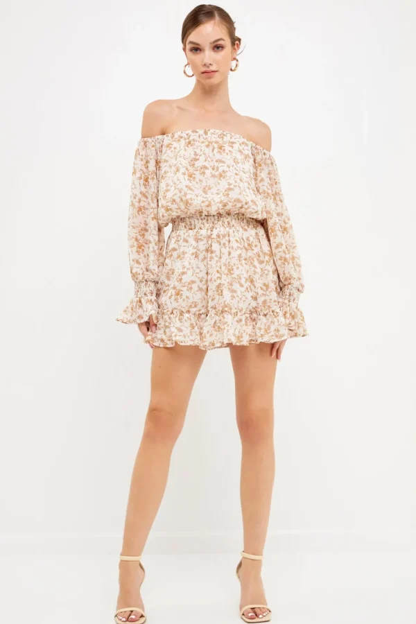FREE THE ROSES Tops*- Baroque Chiffon Floral Long Sleeve Romper IVORYMULTI