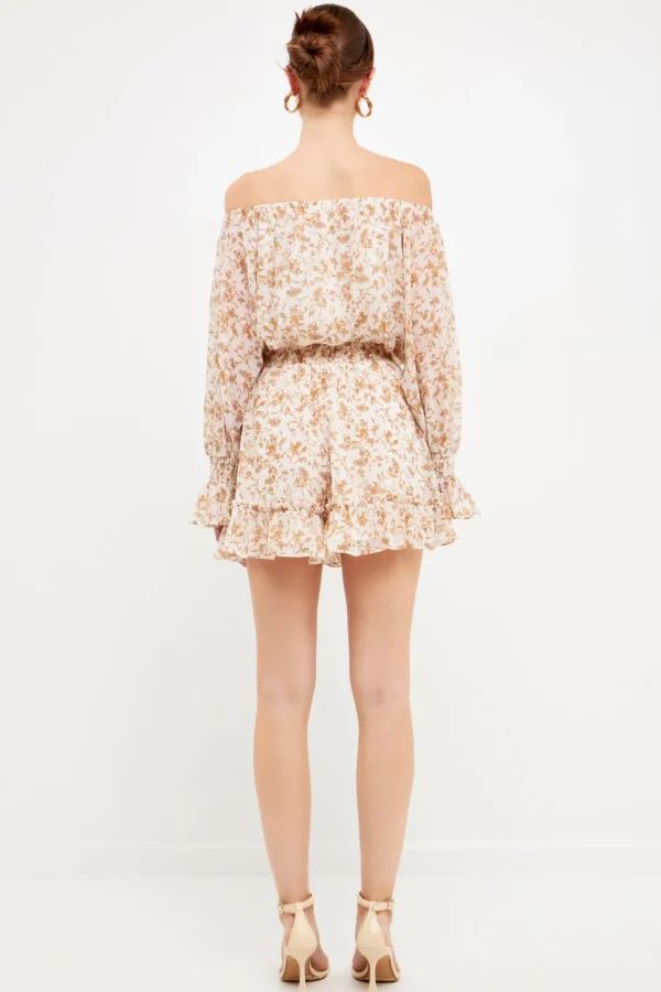 FREE THE ROSES Tops*- Baroque Chiffon Floral Long Sleeve Romper IVORYMULTI