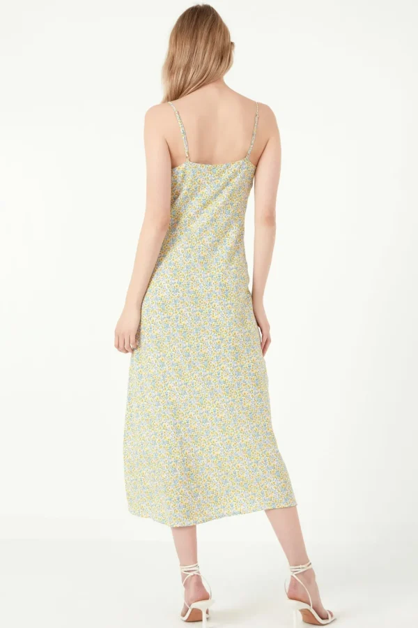 FREE THE ROSES Tops*- Cowl Neckline Floral Midi Dress BLUEMULTI