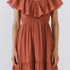 FREE THE ROSES Boho Dresses | Tops*- Midi Dress with Ruffle Detail MAUVE
