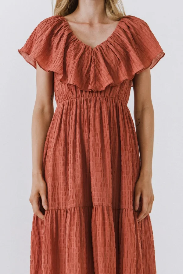 FREE THE ROSES Boho Dresses | Tops*- Midi Dress with Ruffle Detail MAUVE