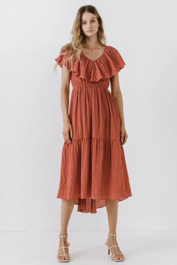 FREE THE ROSES Boho Dresses | Tops*- Midi Dress with Ruffle Detail MAUVE