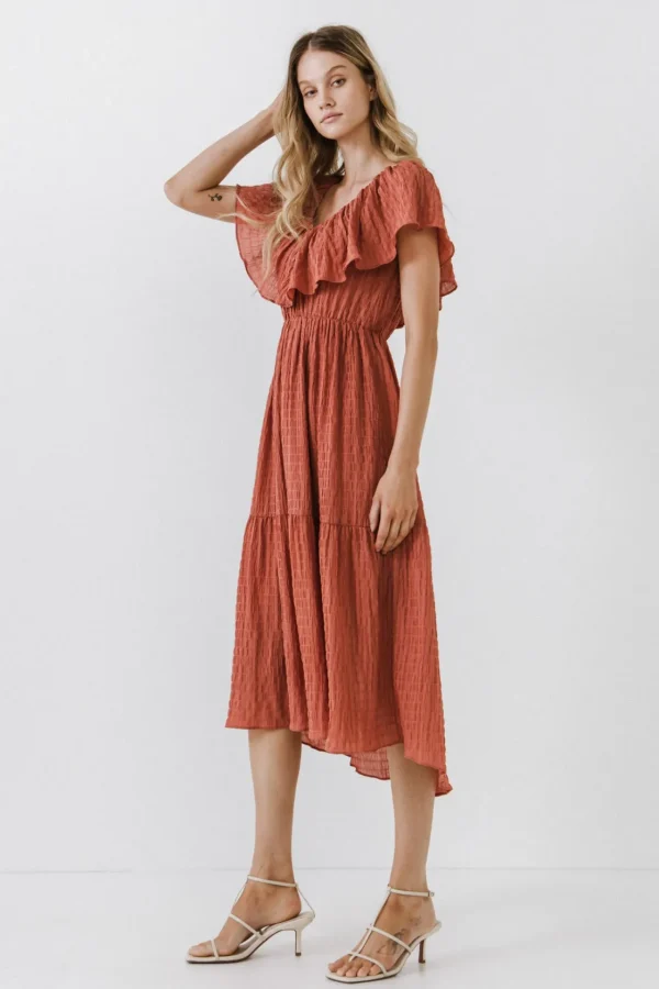 FREE THE ROSES Boho Dresses | Tops*- Midi Dress with Ruffle Detail MAUVE