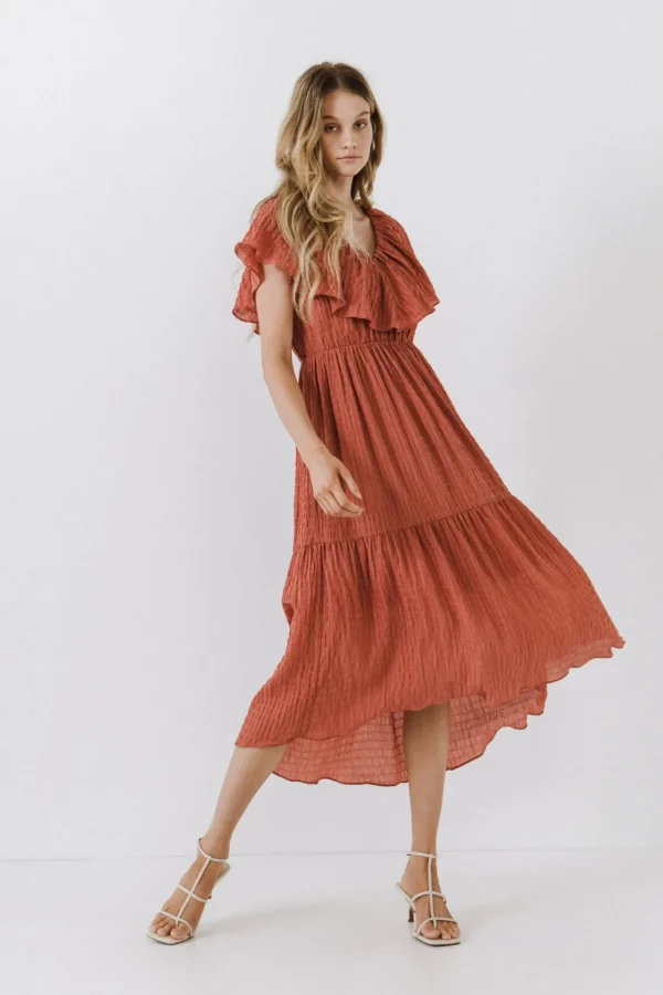 FREE THE ROSES Boho Dresses | Tops*- Midi Dress with Ruffle Detail MAUVE
