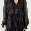 FREE THE ROSES Shirts & Blouses | Tops*- Polka Dot Chiffon Blouse BLACK