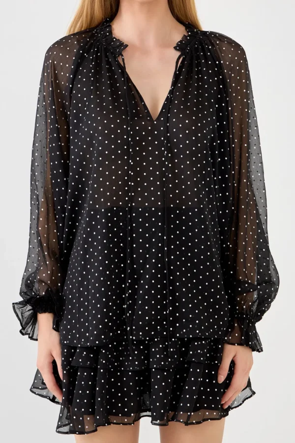 FREE THE ROSES Shirts & Blouses | Tops*- Polka Dot Chiffon Blouse BLACK