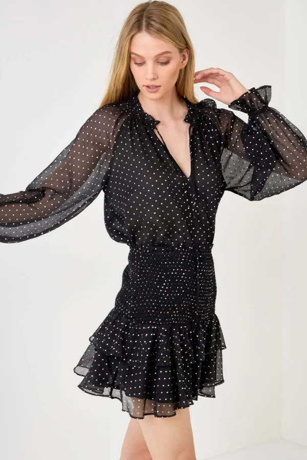 FREE THE ROSES Shirts & Blouses | Tops*- Polka Dot Chiffon Blouse BLACK