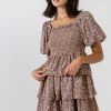 FREE THE ROSES Boho Dresses | Tops*- Puff Sleeve Ruffled Mini Dress BEIGE