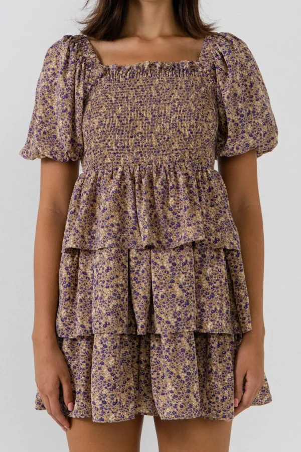 FREE THE ROSES Boho Dresses | Tops*- Puff Sleeve Ruffled Mini Dress BEIGE