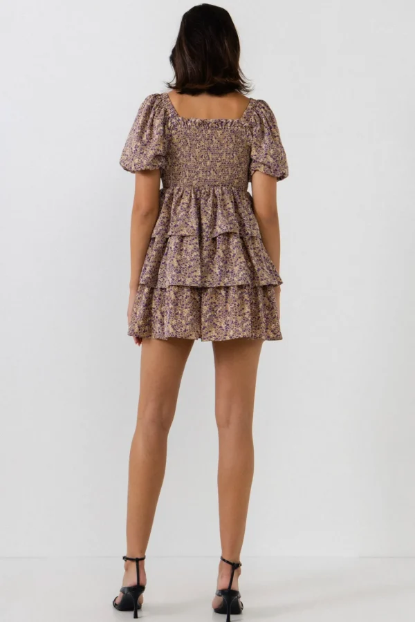 FREE THE ROSES Boho Dresses | Tops*- Puff Sleeve Ruffled Mini Dress BEIGE