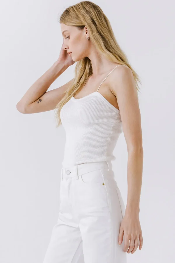 FREE THE ROSES Tops*- Ribbed Knit Camisole OFFWHITE