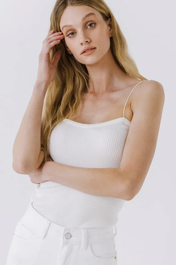 FREE THE ROSES Tops*- Ribbed Knit Camisole OFFWHITE