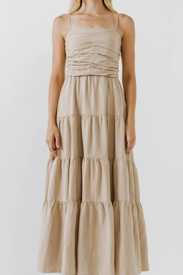 FREE THE ROSES Boho Dresses | Strapless*- Strappy Draped Linen Dress BEIGE