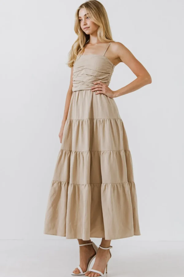 FREE THE ROSES Boho Dresses | Strapless*- Strappy Draped Linen Dress BEIGE