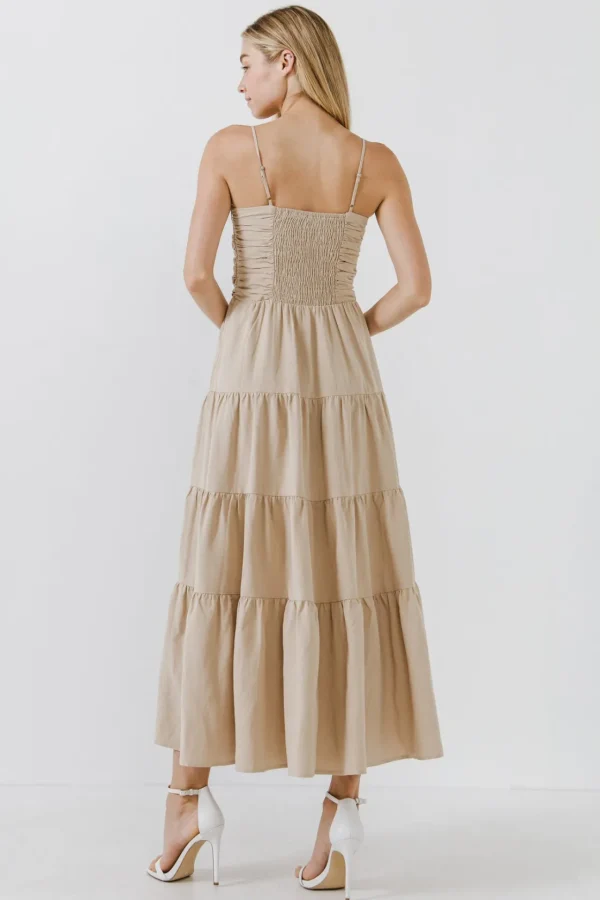 FREE THE ROSES Boho Dresses | Strapless*- Strappy Draped Linen Dress BEIGE