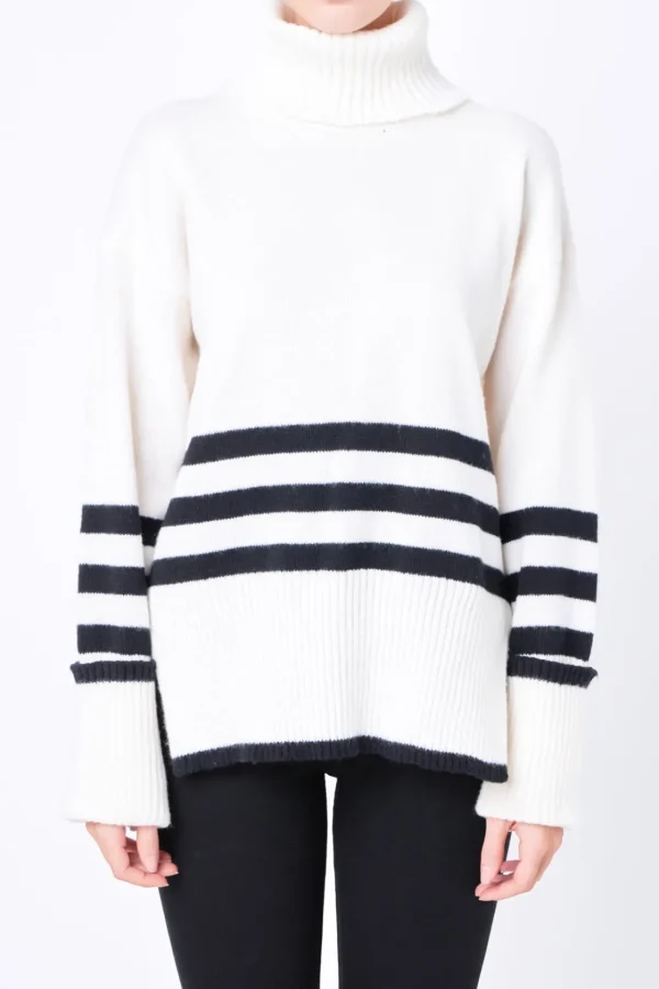 FREE THE ROSES Sweaters & Knits | Tops*- Striped Turtle Neck Sweater IVORY/BLACK
