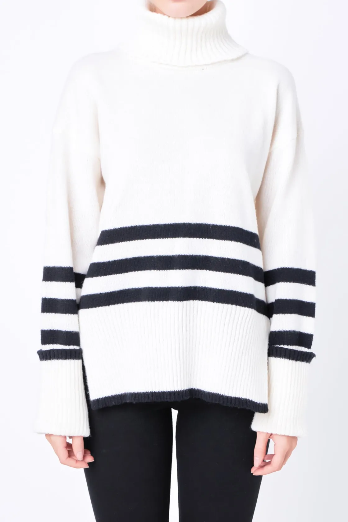 free_the_roses__striped_t_0.webp FREE THE ROSES Sweaters & Knits | Tops*- Striped Turtle Neck Sweater IVORY/BLACK