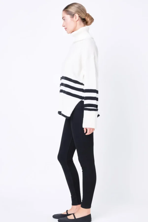 FREE THE ROSES Sweaters & Knits | Tops*- Striped Turtle Neck Sweater IVORY/BLACK
