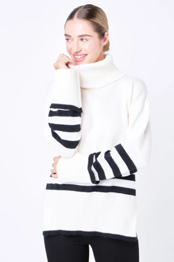 FREE THE ROSES Sweaters & Knits | Tops*- Striped Turtle Neck Sweater IVORY/BLACK
