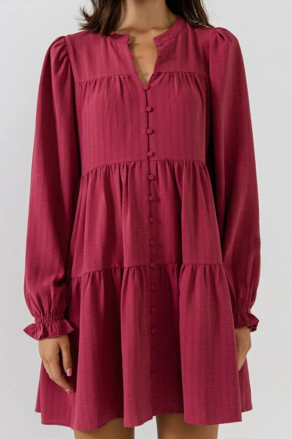 FREE THE ROSES Tops*- Texture Tiered Mini Dress MAUVE