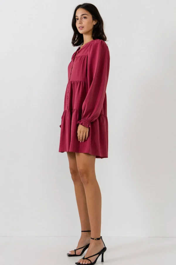 FREE THE ROSES Tops*- Texture Tiered Mini Dress MAUVE