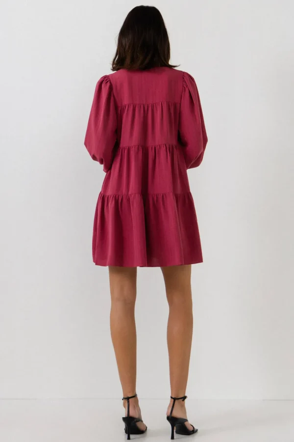 FREE THE ROSES Tops*- Texture Tiered Mini Dress MAUVE