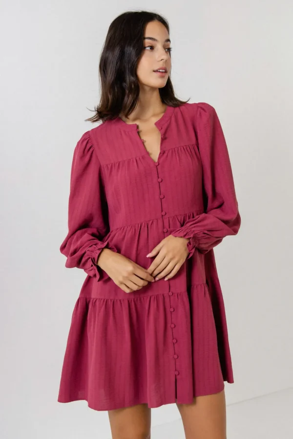 FREE THE ROSES Tops*- Texture Tiered Mini Dress MAUVE