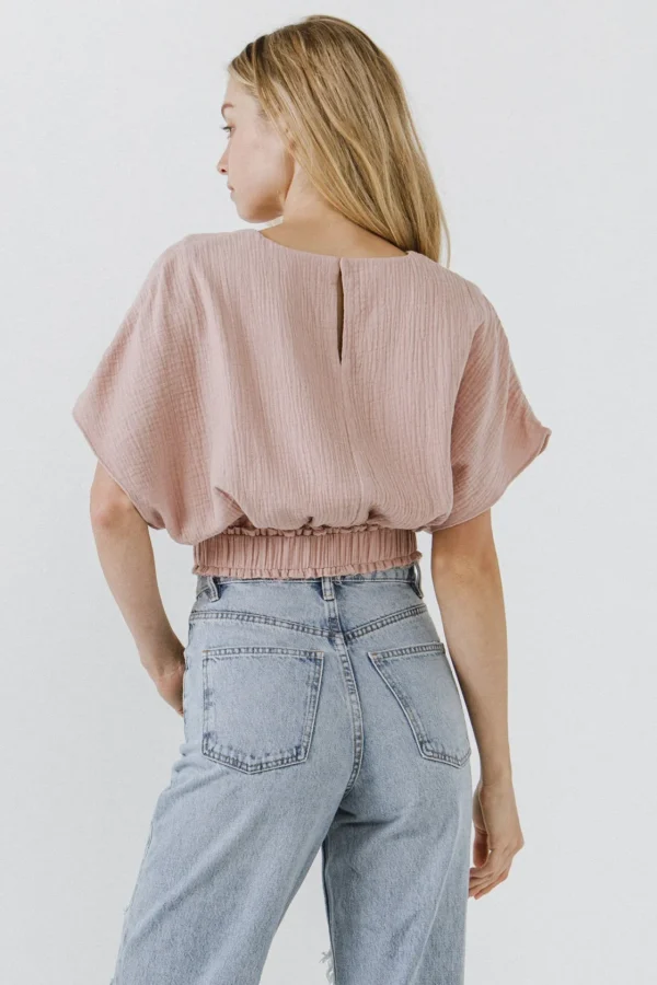FREE THE ROSES Tops*- V-Neckline Cropped Top DUSTYPINK