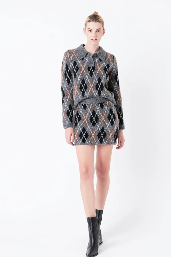 GREY LAB Matching Sets | Skirts*- Argyle Knit Mini Skirt GREY