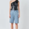 GREY LAB Tops*- Asymmetric Faux Leather Top with Bow Tie BLACK