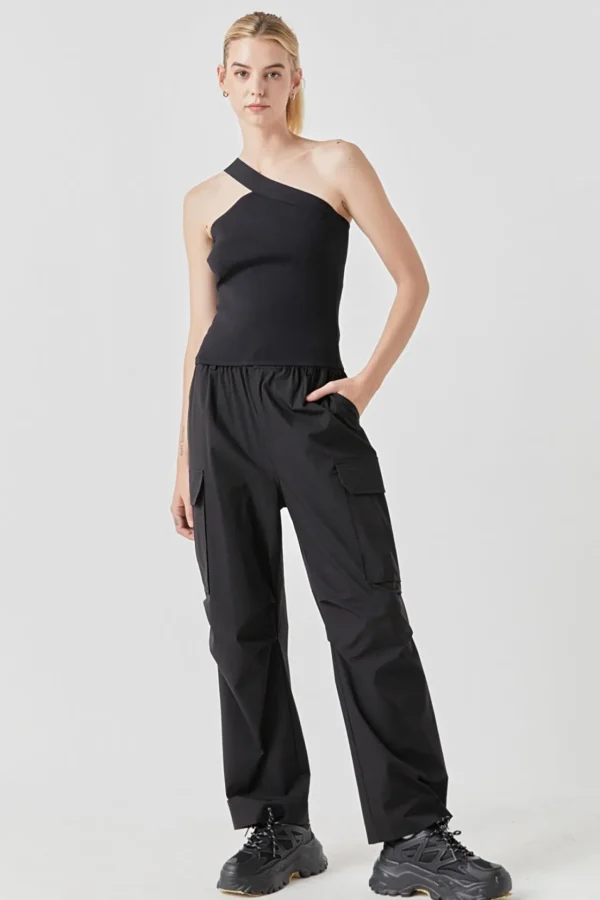 GREY LAB Sweaters & Knits*- Asymmetrical One-Shoulder Knit Tank Top BLACK