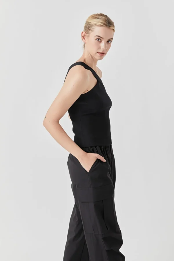 GREY LAB Sweaters & Knits*- Asymmetrical One-Shoulder Knit Tank Top BLACK