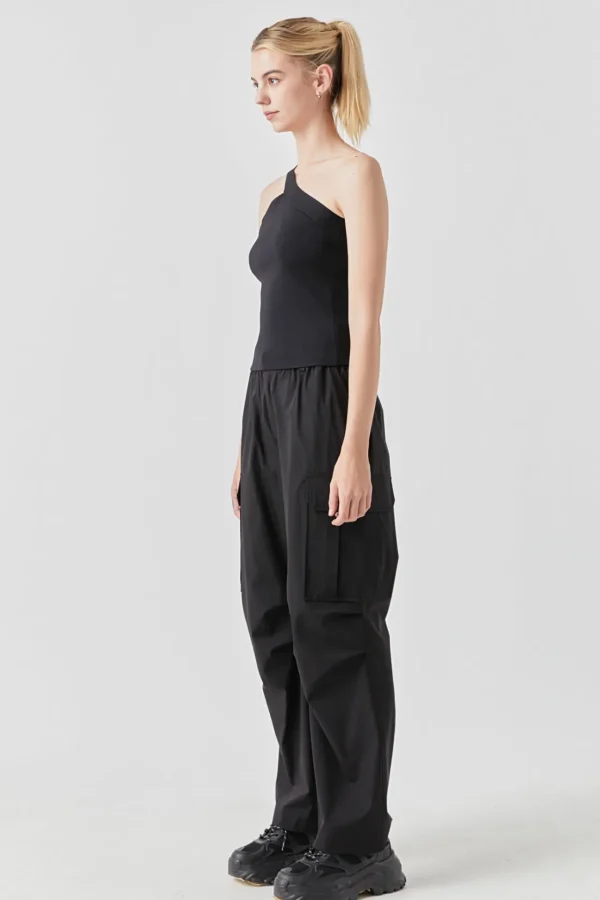 GREY LAB Sweaters & Knits*- Asymmetrical One-Shoulder Knit Tank Top BLACK