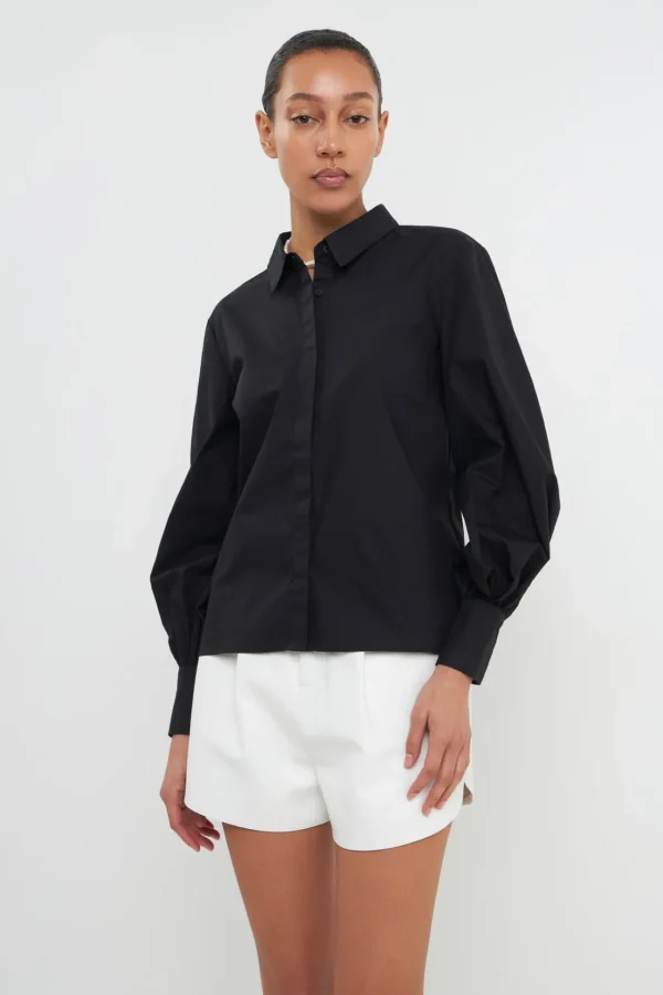 GREY LAB Shirts & Blouses | Tops*- Backless Long Sleeve Shirt JETBLACK