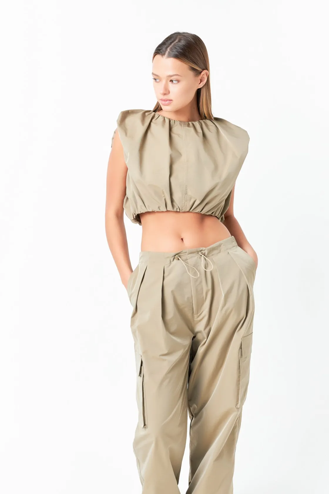 grey_lab__balloon_shaped__3.webp GREY LAB Matching Sets | Tops*- Balloon Shaped Sleeveless Top KHAKI
