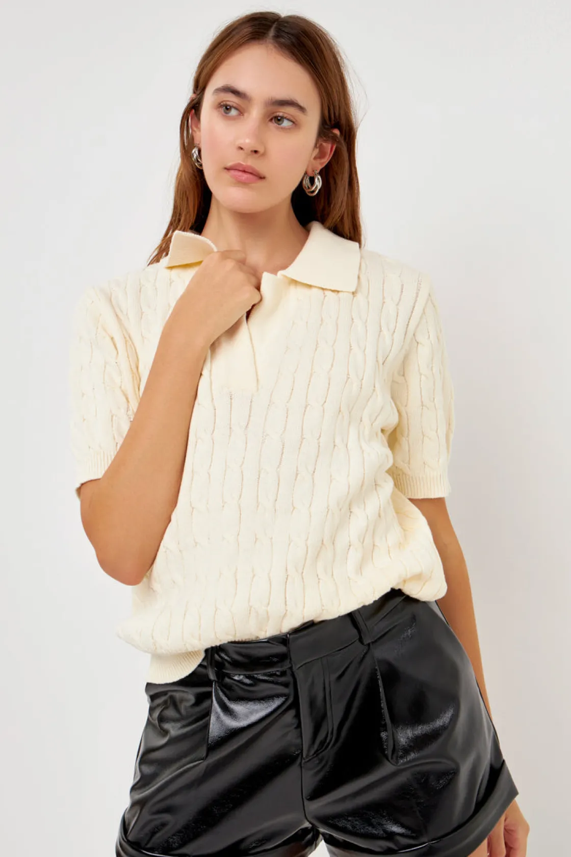 grey_lab__cable_knit_polo_1.webp GREY LAB Sweaters & Knits | Loungewear*- Cable Knit Polo Top CREAM