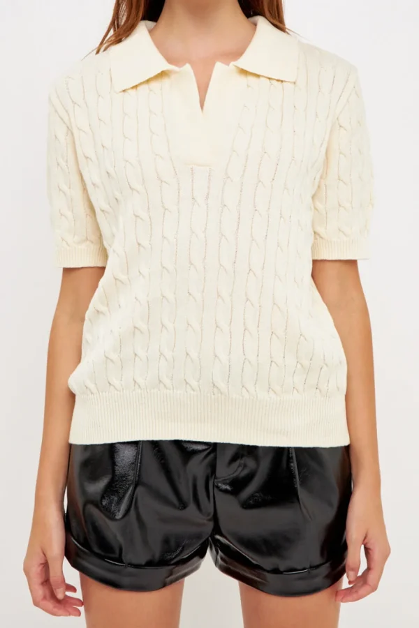 GREY LAB Sweaters & Knits | Loungewear*- Cable Knit Polo Top CREAM