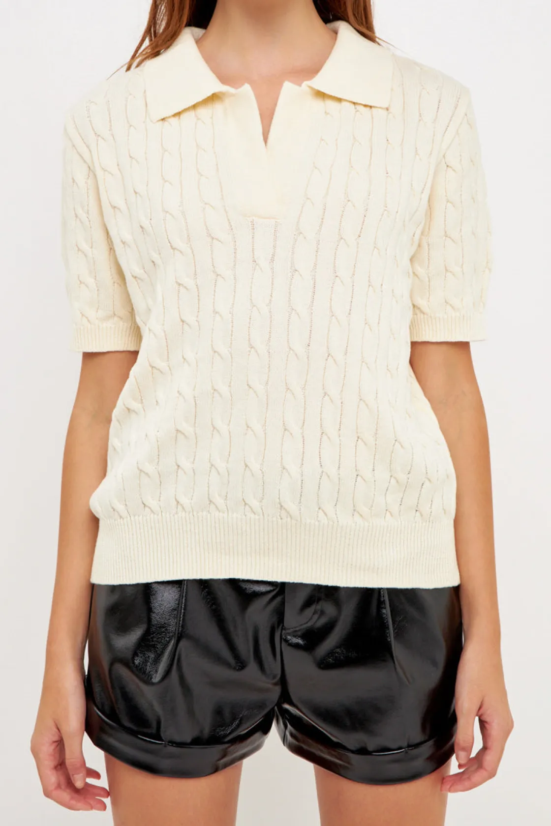 grey_lab__cable_knit_polo_2.webp GREY LAB Sweaters & Knits | Loungewear*- Cable Knit Polo Top CREAM