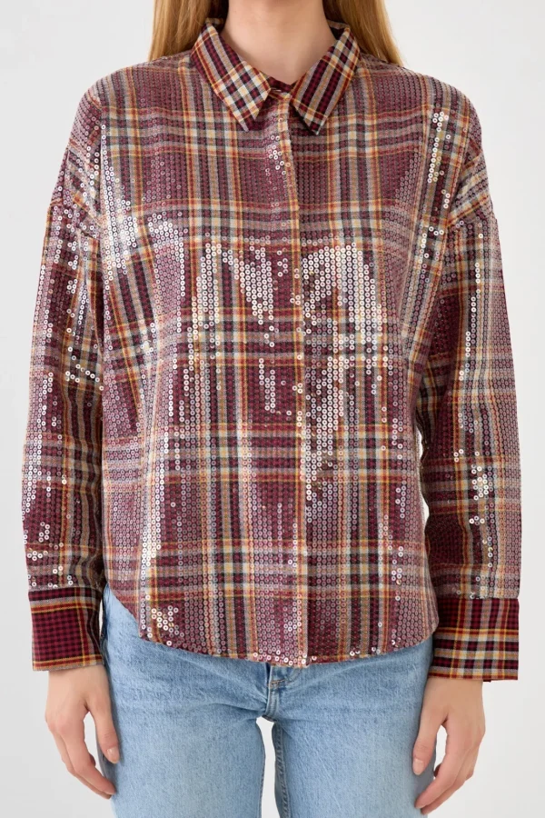 GREY LAB Shirts & Blouses | Tops*- Check Patterned Sequin Shirt PURPLE