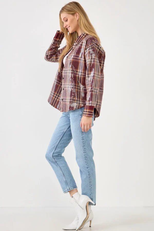 GREY LAB Shirts & Blouses | Tops*- Check Patterned Sequin Shirt PURPLE