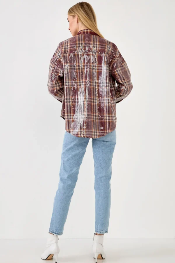 GREY LAB Shirts & Blouses | Tops*- Check Patterned Sequin Shirt PURPLE