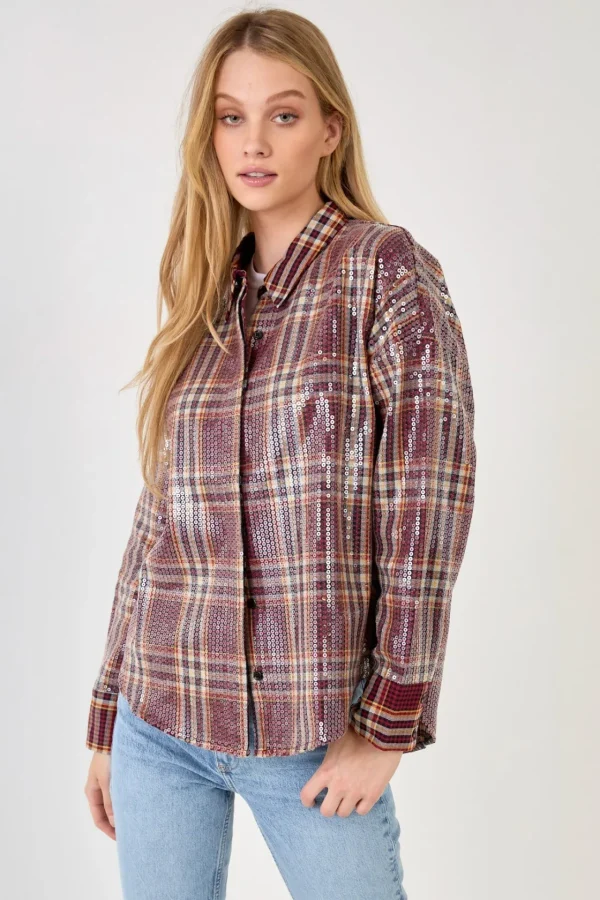 GREY LAB Shirts & Blouses | Tops*- Check Patterned Sequin Shirt PURPLE