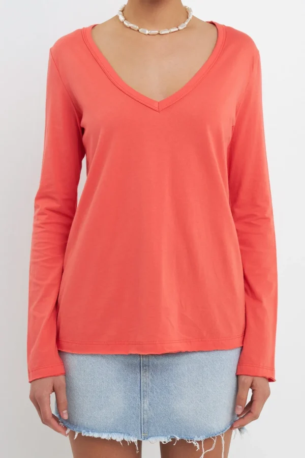 GREY LAB Loungewear | Tops*- Classic Long Sleeve V Neck Tee