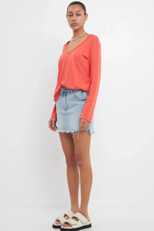 GREY LAB Loungewear | Tops*- Classic Long Sleeve V Neck Tee