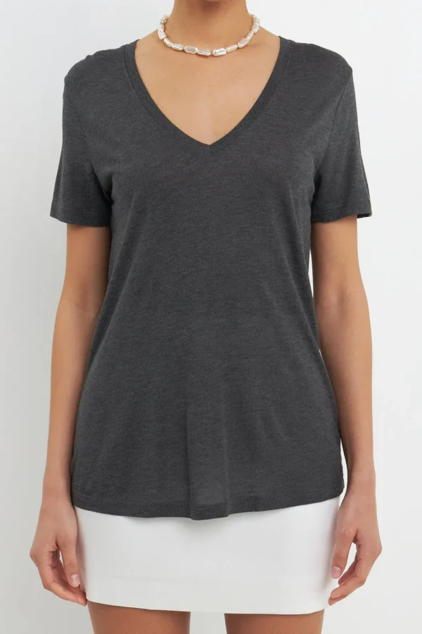 GREY LAB Tops*- Classic V Neck Tee CHARCOALGREY