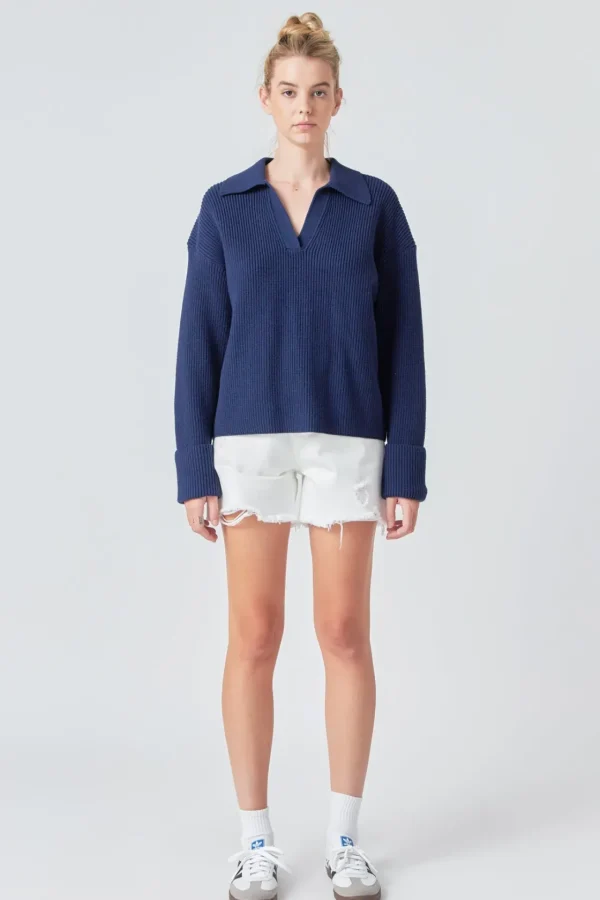 GREY LAB Sweaters & Knits | Tops*- Collar V neck Knit Top NAVY