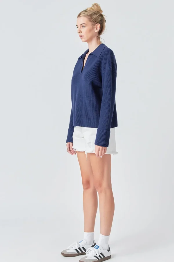 GREY LAB Sweaters & Knits | Tops*- Collar V neck Knit Top NAVY