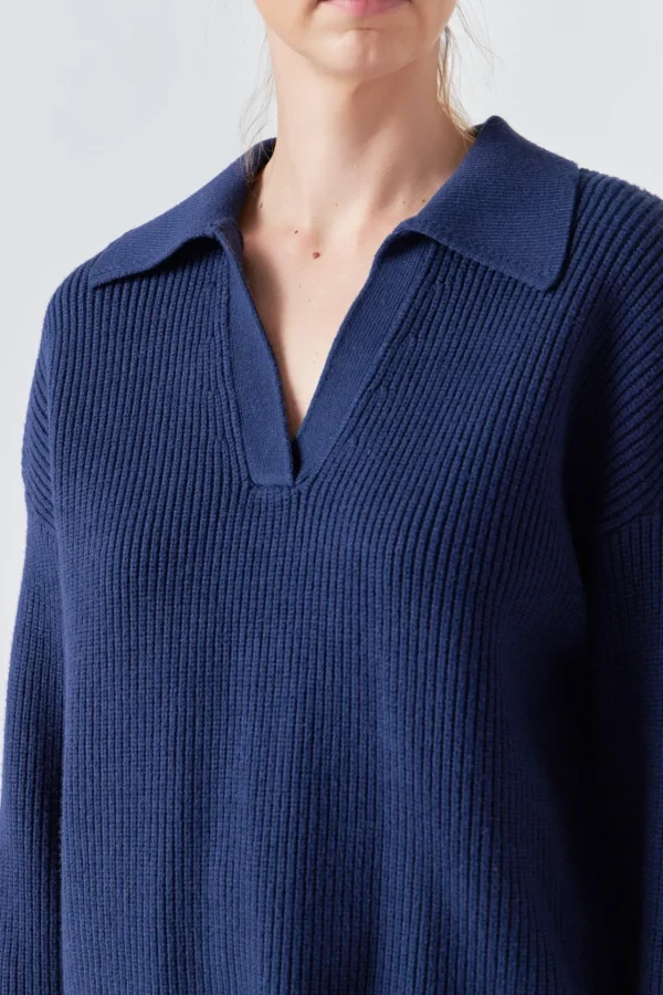 GREY LAB Sweaters & Knits | Tops*- Collar V neck Knit Top NAVY