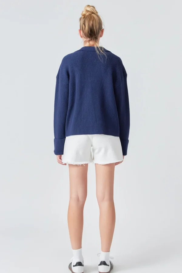GREY LAB Sweaters & Knits | Tops*- Collar V neck Knit Top NAVY