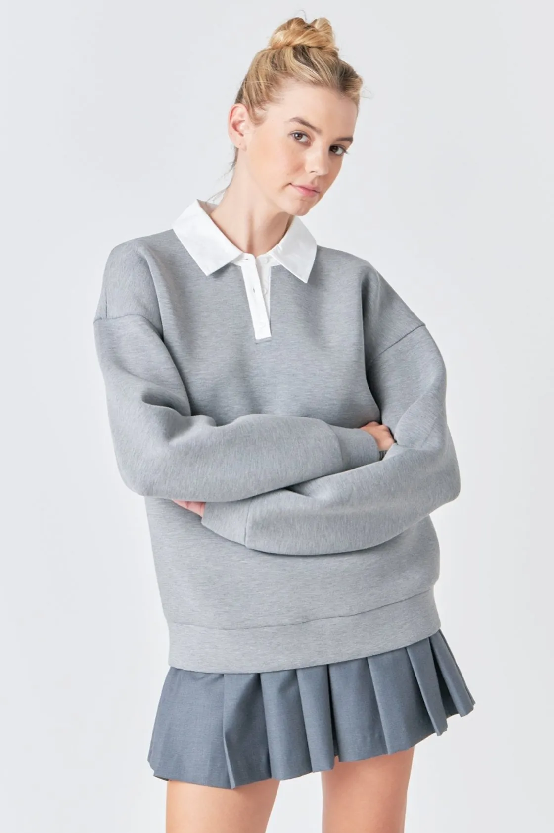 grey_lab__collared_sweats_3.webp GREY LAB Tops*- Collared Sweatshirt HEATHERGREY